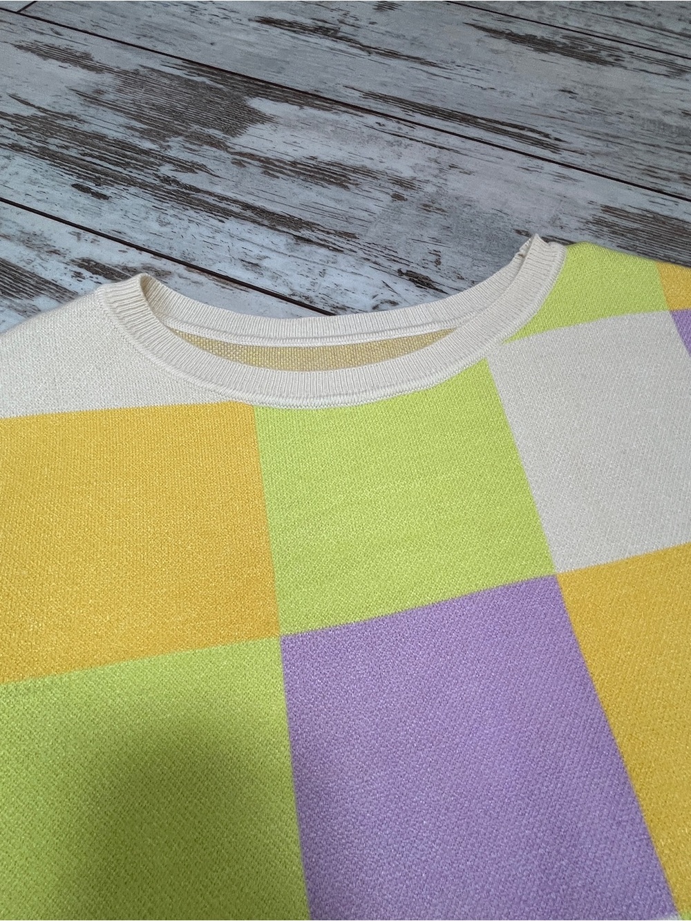 Pastel Checkerboard Knit Sweater Vest Womens Small Lavender Lime Yellow NWOT - Picture 3 of 8